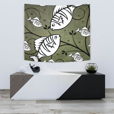 White Fish Print Tapestry-Free Shipping