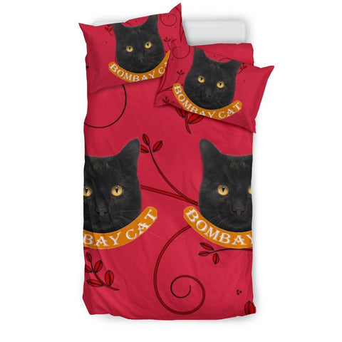 Bombay Cat Print On Red Bedding Set-Free Shipping