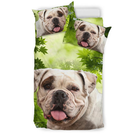 American Bulldog On Leaves Print Bedding Set- Free Shipping