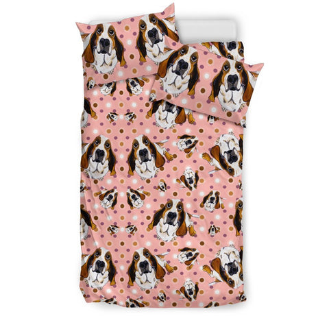 Basset Hound Dog Print Pink Bedding Set-Free Shipping