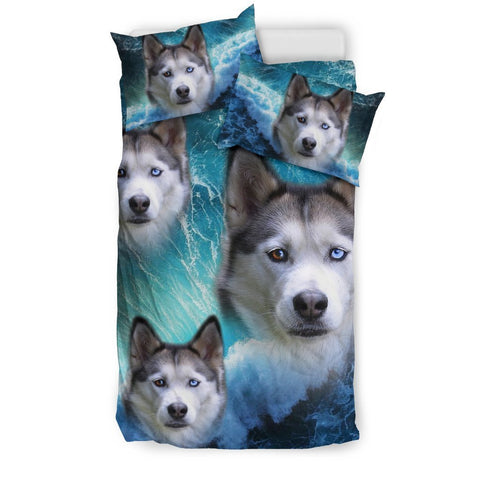 Siberian Husky With Ocean Print Bedding Set- Free Shipping