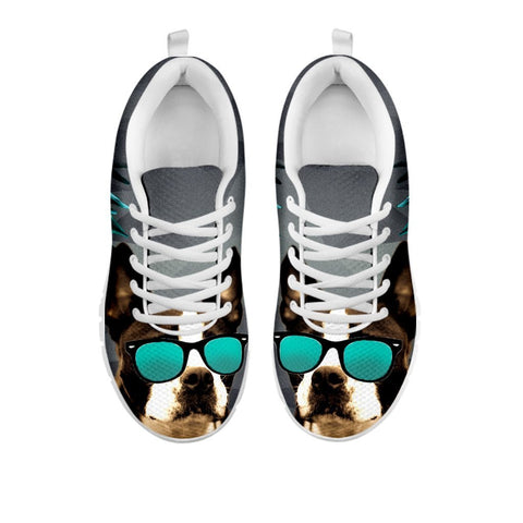 Boston Terrier With Glasses Print Sneakers For Women- Free Shippping-For 24 Hours Only