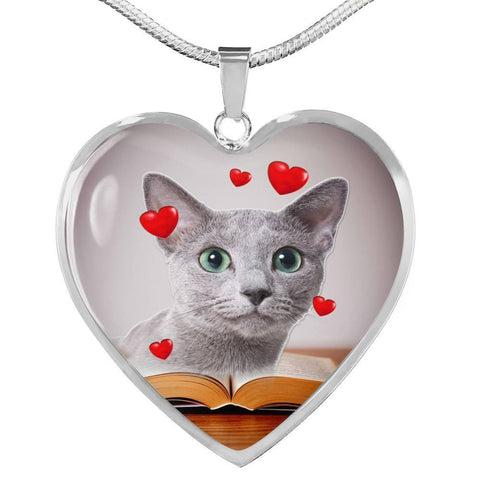 Russian Blue Print Heart Pendant Luxury Necklace-Free Shipping