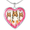 Rough Collie Dog Print Heart Charm Necklaces-Free Shipping