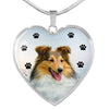 Shetland Sheepdog Print Heart Charm Necklace-Free Shipping