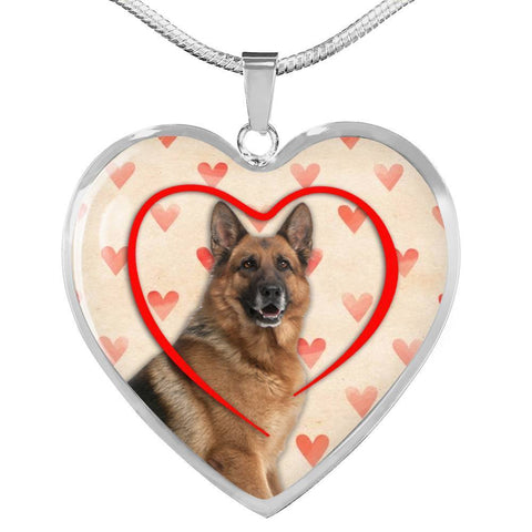 German Shepherd Print Heart Charm Necklace-Free Shipping