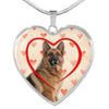 German Shepherd Print Heart Charm Necklace-Free Shipping