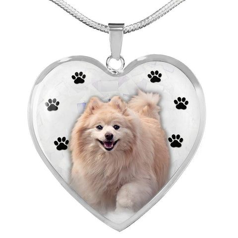 Cute Pomeranian Print Heart Charm Necklace-Free Shipping
