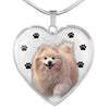 Cute Pomeranian Print Heart Charm Necklace-Free Shipping