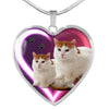 Turkish Van Cat Print Heart Charm Necklaces-Free Shipping