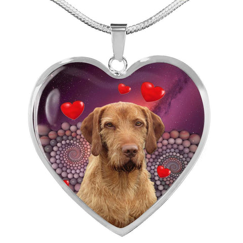 Wirehaired Vizsla Print Heart Pendant Luxury Necklace-Free Shipping