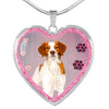 Brittany Dog Print Heart Charm Necklaces-Free Shipping