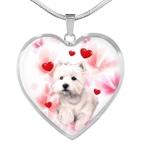 West Highland White Terrier Print Heart Pendant Luxury Necklace-Free Shipping