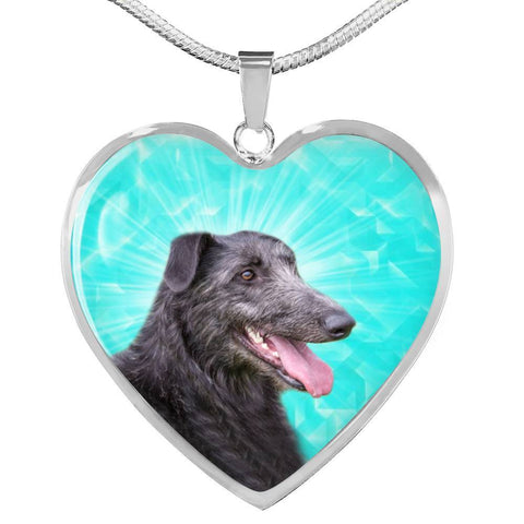 Scottish Deerhound Dog Print Heart Pendant Luxury Necklace-Free Shipping