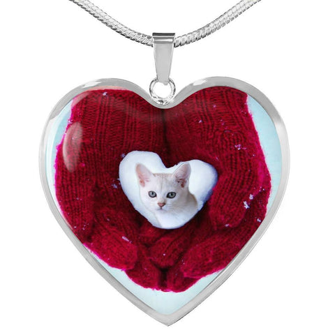 Lovely Burmilla Cat Print Heart Pendant Luxury Necklace-Free Shipping