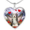 Bearded Collie With Wing Print Heart Pendant Luxury Necklace-Free Shipping
