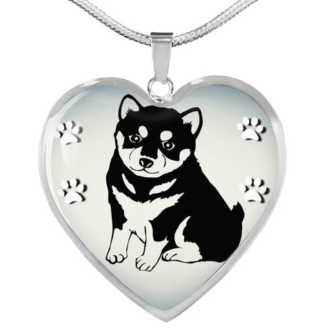 Shiba Inu Dog Print Heart Charm Necklaces-Free Shipping