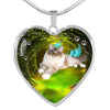 Birman Cat Print Heart Charm Necklaces-Free Shipping