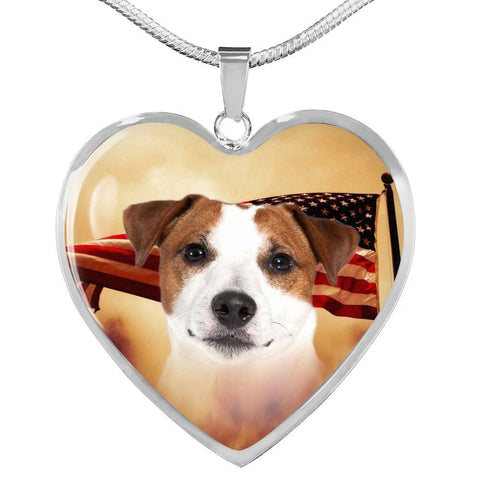 Jack Russell Terrier Print Heart Pendant Luxury Necklace-Free Shipping