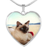 Balinese Cat Print Heart Pendant Luxury Necklace-Free Shipping