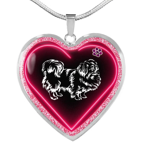 Pekingese Dog Print Heart Charm Necklaces-Free Shipping