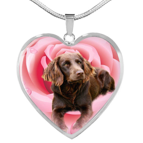 Boykin Spaniel Print Heart Pendant Luxury Necklace-Free Shipping