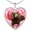 Boykin Spaniel Print Heart Pendant Luxury Necklace-Free Shipping