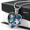 Siberian Husky Print Heart Charm Necklace-Free Shipping