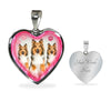 Rough Collie Dog Print Heart Charm Necklaces-Free Shipping