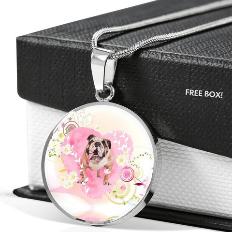 Bulldog Print Circle Charm Luxury Necklace-Free Shipping