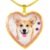 Pembroke Welsh Corgi Dog Print Heart Charm Necklaces-Free Shipping