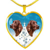 Irish Setter Dog Print Heart Pendant Luxury Necklace-Free Shipping