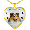 Shetland Sheepdog Print Heart Charm Necklace-Free Shipping