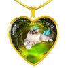 Birman Cat Print Heart Charm Necklaces-Free Shipping
