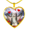Bearded Collie With Wing Print Heart Pendant Luxury Necklace-Free Shipping