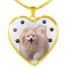 Cute Pomeranian Print Heart Charm Necklace-Free Shipping