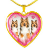 Rough Collie Dog Print Heart Charm Necklaces-Free Shipping