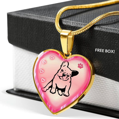 Cute French Bulldog Print Heart Charm Necklaces-Free Shipping