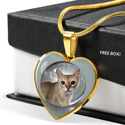 Singapura Cat Print Heart Pendant Luxury Necklace-Free Shipping