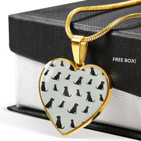 Labrador Retriever Pattern Print Luxury Heart Charm Necklace -Free Shipping