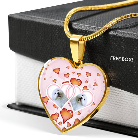 Maltese Dog Print Heart Charm Luxury Necklace-Free Shipping