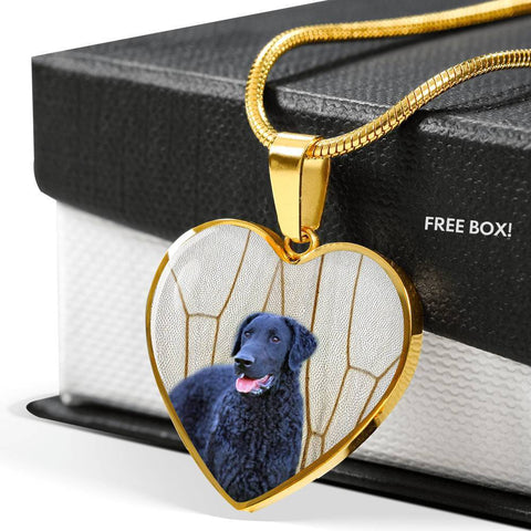 Curly Coated Retriever Print Heart Pendant Luxury Necklace-Free Shipping