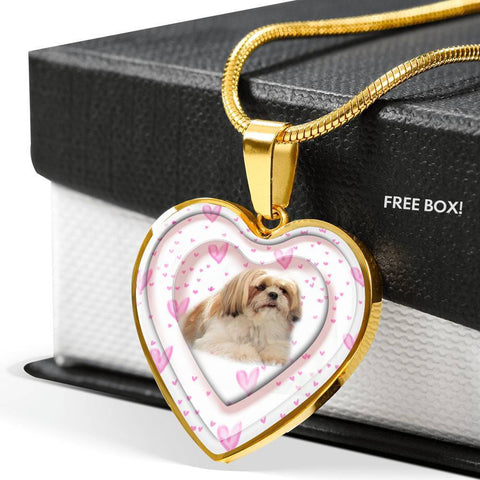 Shih Tzu Dog Print Heart Pendant Luxury Necklace-Free Shipping