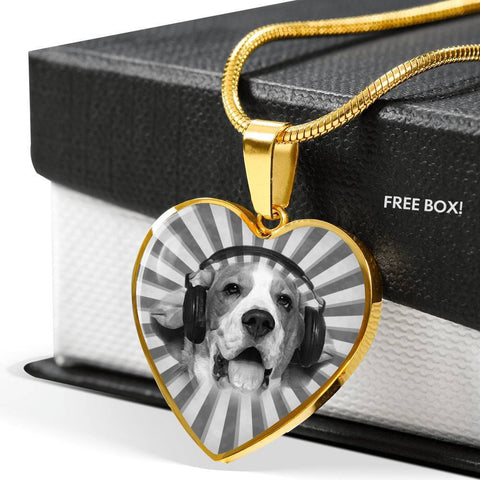 Cute Beagle Print Heart Charm Necklace-Free Shipping