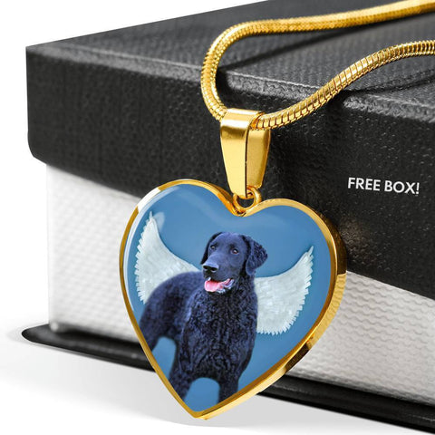 Amazing Curly Coated Retriever Print Heart Pendant Luxury Necklace-Free Shipping