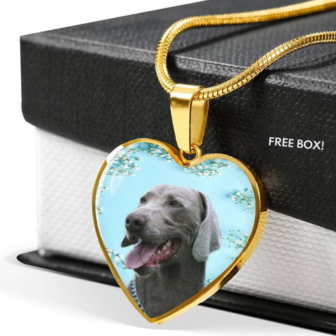 Weimaraner Dog Print Heart Pendant Luxury Necklace-Free Shipping