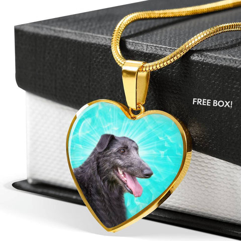 Scottish Deerhound Dog Print Heart Pendant Luxury Necklace-Free Shipping