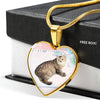 Manx Cat Print Heart Pendant Luxury Necklace-Free Shipping