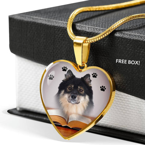 Finnish Lapphund Print Heart Pendant Luxury Necklace-Free Shipping