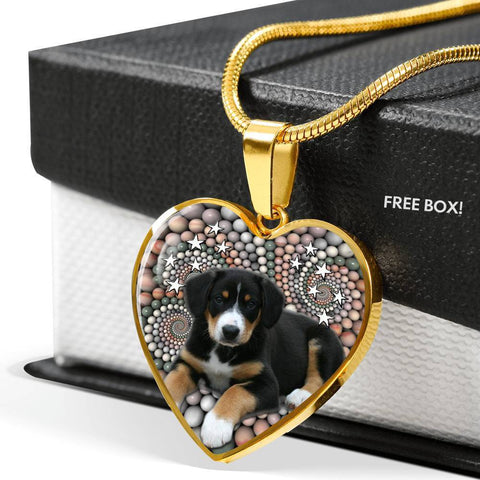 Entlebucher Mountain Dog Print Heart Pendant Luxury Necklace-Free Shipping